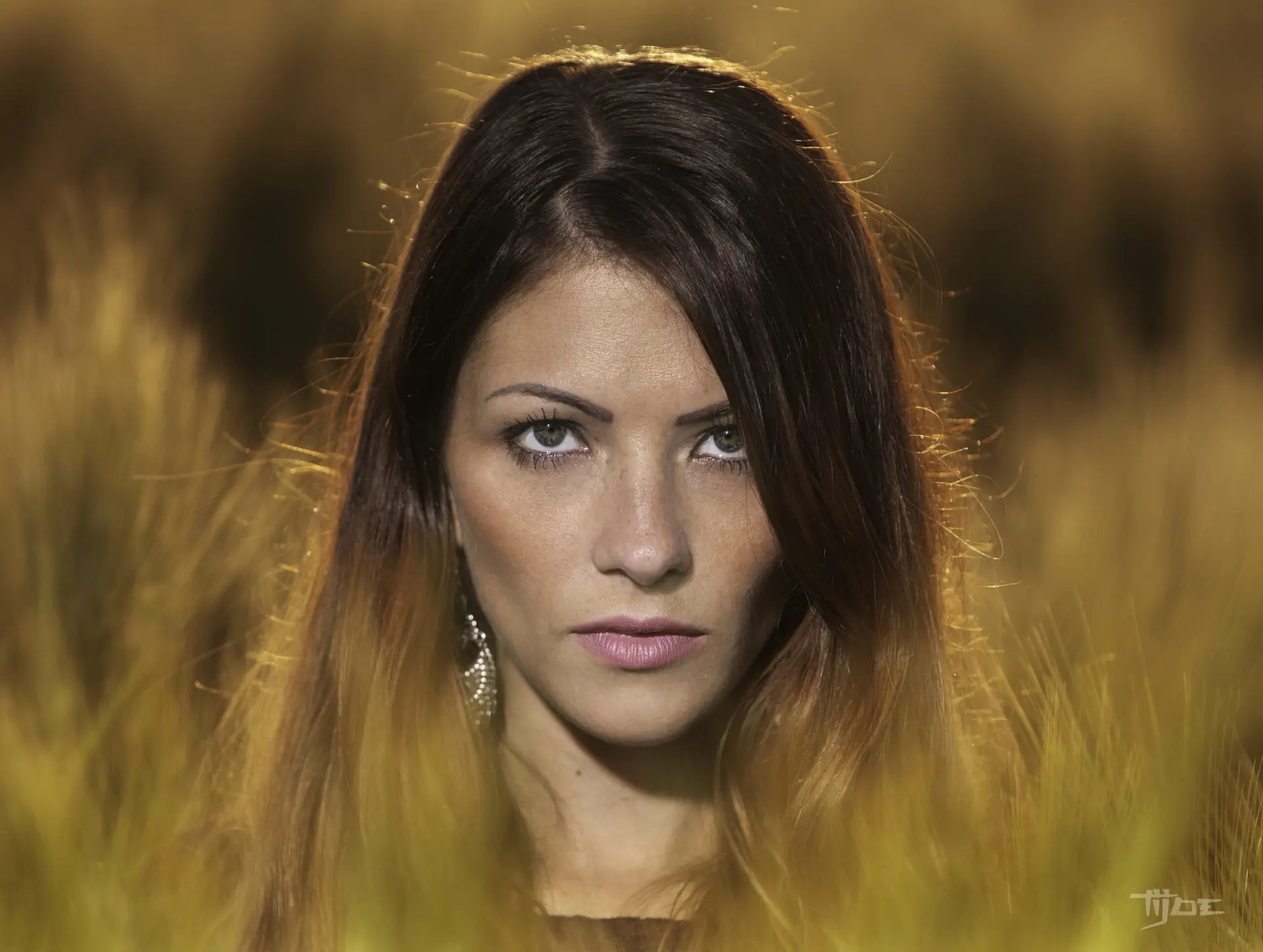 Photographe portrait à Mulhouse – lumière naturelle et ambiance dorée Portrait de femme au coucher du soleil dans un champ, réalisé par Tijoe photographe à Mulhouse – lumière dorée et ambiance naturelle.