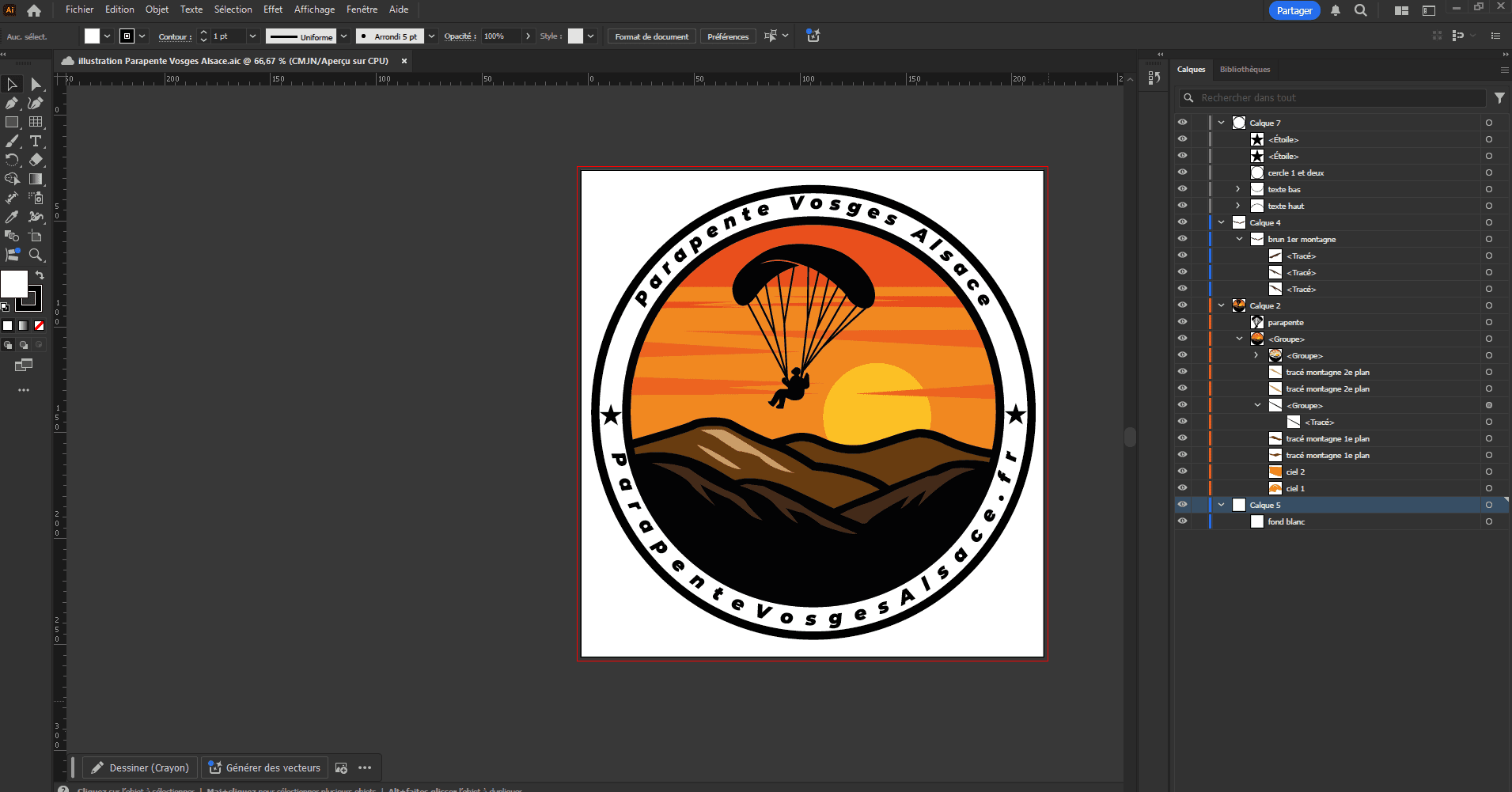 Logo Parapente Vosges Alsace en cours de création – Tijoe Web Designer Mulhouse Création du logo Parapente Vosges Alsace sur Illustrator par Tijoe, web designer à Mulhouse