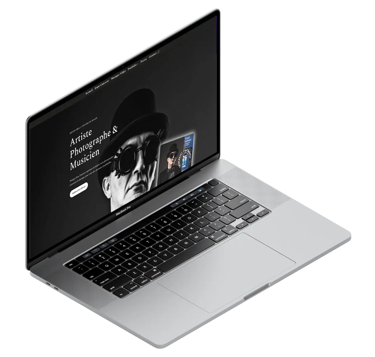 Site vitrine WordPress pour artiste photographe et musicien, affiché sur écran d’ordinateur portable MacBook