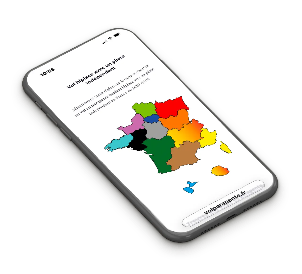Aperçu mobile du site volparapente.fr, conçu par Tijoe, web designer à Mulhouse, spécialisé dans les sites WordPress optimisés pour le référencement SEO.