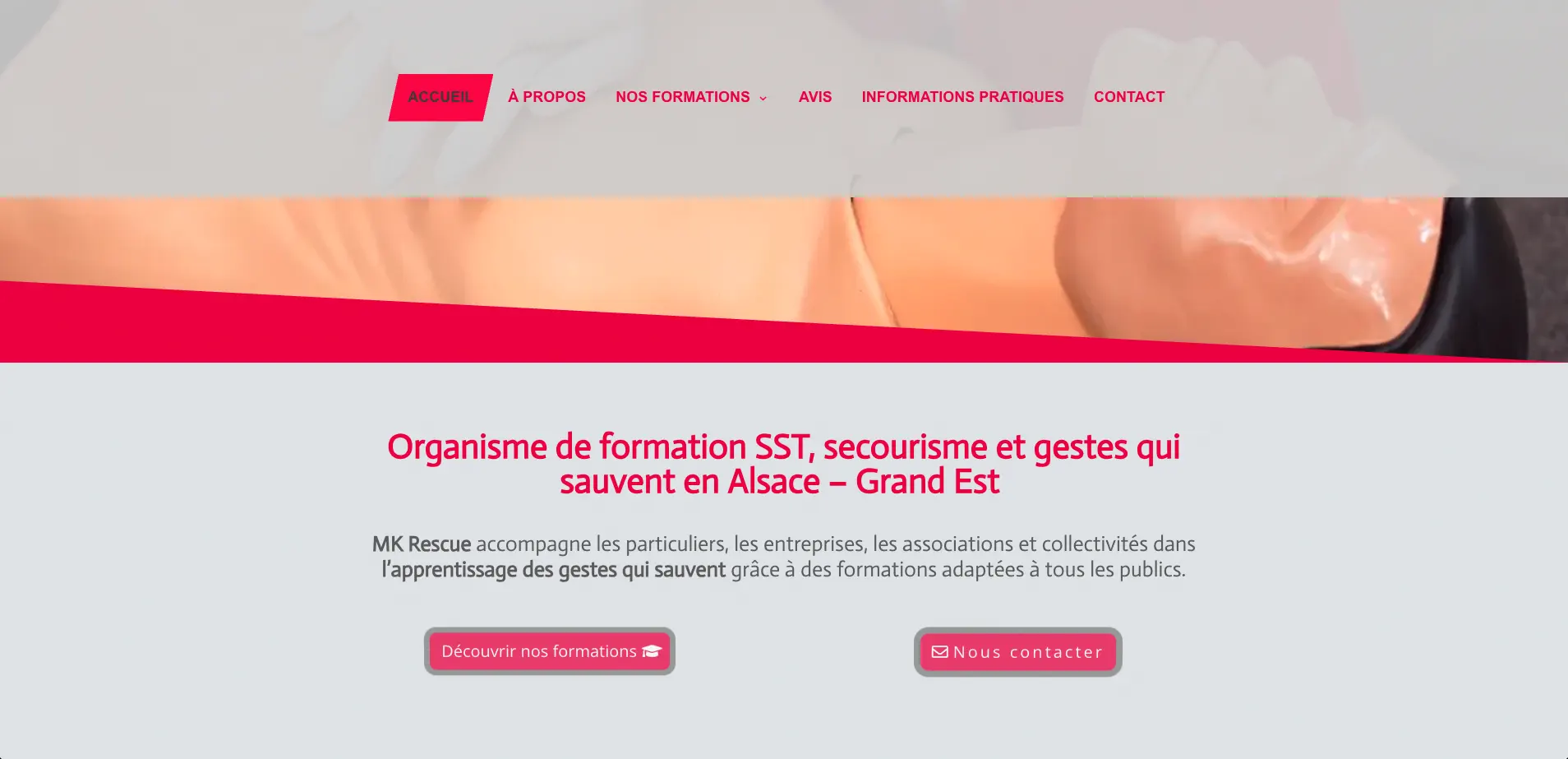 Page d’accueil de MK Rescue, organisme de formation au secourisme