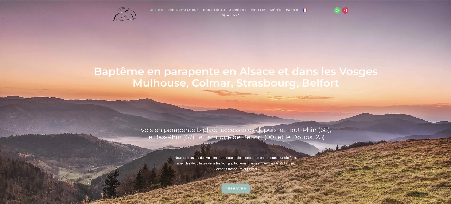 Capture de la page d’accueil de Parapente Vosges Alsace